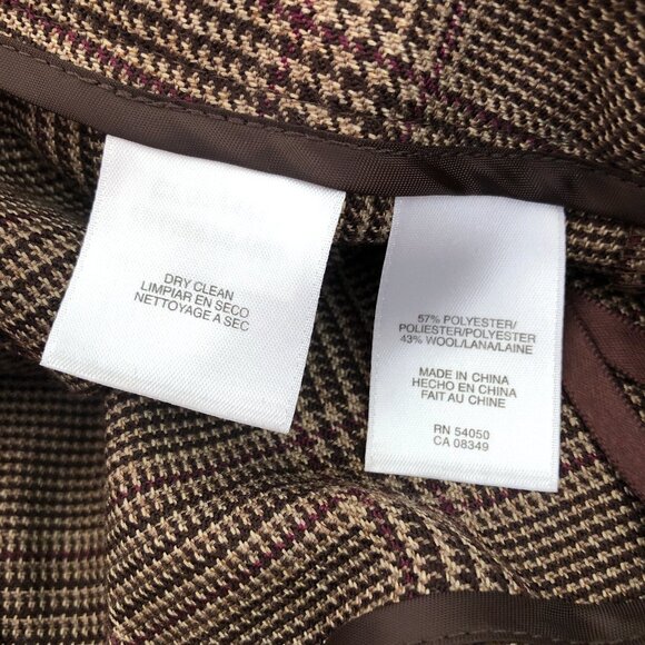 JONES NEW YORK JNY Tan Brown Burgundy Maroon Plaid WOOL Blend Dress Pants PETITE - Picture 7 of 10